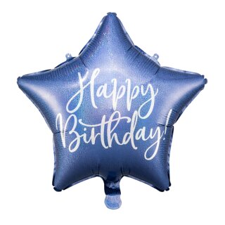 Partydeco Folienballon Stern Happy Birthday Blau ø40cm-1St