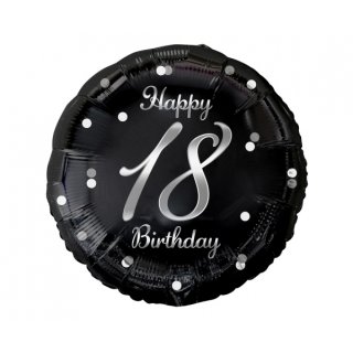 Luftballon Zahl 18 Happy Birthday Schwarz Silber Folie &oslash;46cm