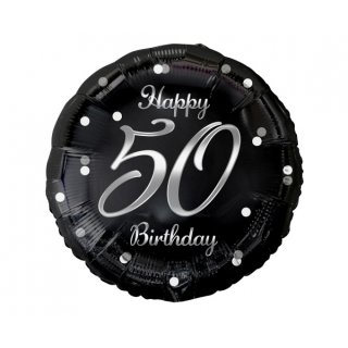 Luftballon Zahl 50 Happy Birthday Schwarz Silber Folie &oslash;46cm