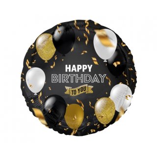 Luftballon Happy Birthday To You Schwarz Gold Weiß Folie ø46cm