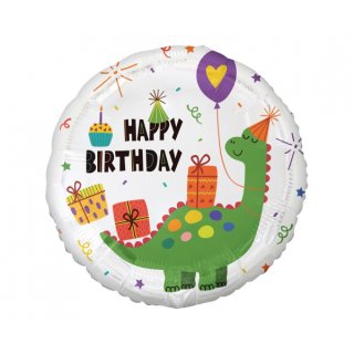 Luftballon Happy Birthday Dinosaurier mit Geschenke Folie ø46cm