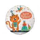 Luftballon Tiger mit Vogel Happy Birthday Folie &oslash;46cm