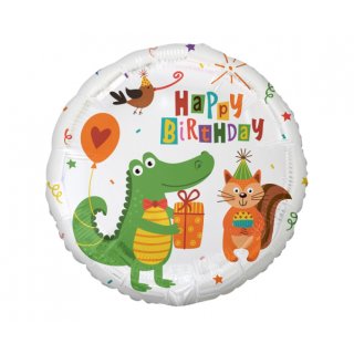 Luftballon Happy Birthday Krokodil mit Geschenk Folie ø46cm