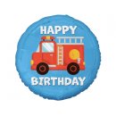 Luftballon Feuerwehrauto Happy Birthday Folie &oslash;46cm