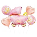 5 Luftballons Kinderwagen Baby Girl-Set Rosa Folie