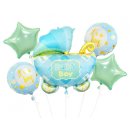 5 Luftballons Kinderwagen Baby Boy-Set Blau Folie