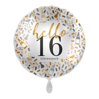 Luftballon -Zahl 16- hello Glückwunsch Mix Folie ø43cm