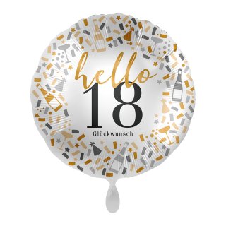Luftballon -Zahl 18- hello Glückwunsch Mix Folie ø43cm