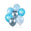 7 Luftballons Happy Birthday Blau und Silber Konfetti und...