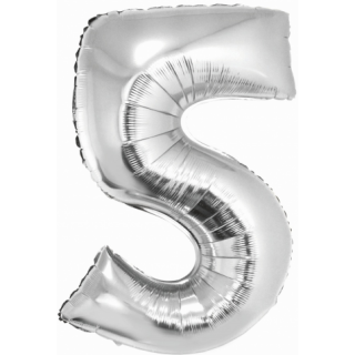 Godan Folienballon -Zahl 5- Silber Folie 76 cm-1St