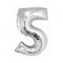 Luftballon -Zahl 5- Silber Folie ca 86cm