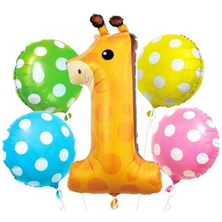 Godan Folien-Ballonstrauß -Zahl 1- Giraffe-5St.-1Set