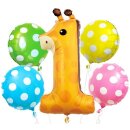 Godan Folien-Ballonstrauß -Zahl 1- Giraffe-5St.-1Set