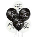 6 Luftballons Happy New Year Schwarz Weiß ø30cm