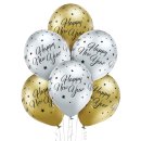 6 Luftballons Happy New Year Spiegeleffekt Gold Silber...