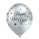 6 Luftballons Happy New Year Spiegeleffekt Gold Silber ø30cm