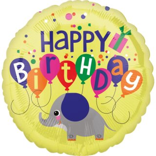 Anagram Folienballon Happy Birthday Elefant  ø45cm-1St