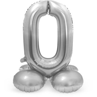 Luftballon -Zahl 0- stehend mit Standfuß Silber Folie ca 72cm nur Für Luftfüllung