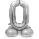Luftballon Zahl 0 stehend mit Standfuß Silber Folie...