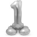 Folat Folienballon -Zahl 1- Silber mit Standfuß...