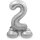 Folat Folienballon -Zahl 2- Silber mit Standfuß stehend 72cm-1St