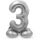 Folat Folienballon -Zahl 3- Silber mit Standfuß...
