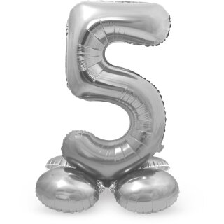 Folat Folienballon -Zahl 5- Silber mit Standfuß stehend 72cm-1St