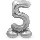 Folat Folienballon -Zahl 5- Silber mit Standfuß...