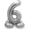 Folat Folienballon -Zahl 6- Silber mit Standfuß...