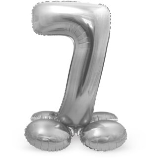Folat Folienballon -Zahl 7- Silber mit Standfuß stehend 72cm-1St