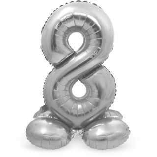 Folat Folienballon -Zahl 8- Silber mit Standfuß stehend 72cm-1St