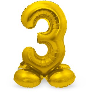 Folat Folienballon -Zahl 3- Gold mit Standfuß stehend 72cm-1St
