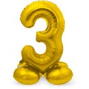 Folat Folienballon -Zahl 3- Gold mit Standfuß...