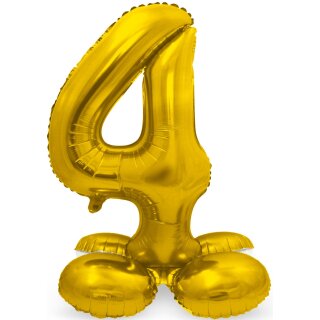 Folat Folienballon -Zahl 4- Gold mit Standfuß stehend 72cm-1St