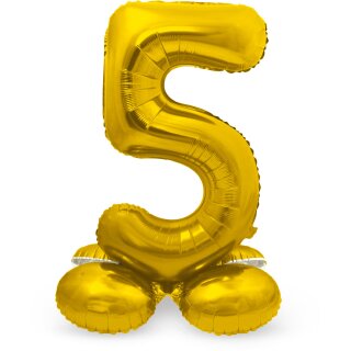 Folat Folienballon -Zahl 5- Gold mit Standfuß stehend 72cm-1St
