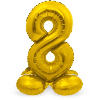 Folat Folienballon -Zahl 8- Gold mit Standfuß stehend 72cm-1St