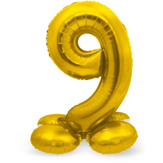 Folat Folienballon -Zahl 9- Gold mit Standfuß stehend 72cm-1St