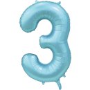 Luftballon -Zahl 3- Blau-Hellblau Satin Folie ca 86cm