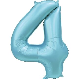 Globos Folienballon -Zahl 4- Blau-Hellblau Folie 86cm-1St