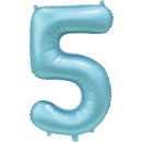 Luftballon -Zahl 5- Blau-Hellblau Satin Folie ca 86cm