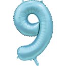 Luftballon -Zahl 9- Blau-Hellblau Satin Folie ca 86cm
