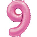 Globos Folienballon -Zahl 9- Rosa Folie 86cm-1St