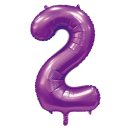 Luftballon -Zahl 2- Violett Satin Folie ca 86cm