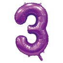 Luftballon Zahl 3 Violett Seidenglanz Folie ca 86cm