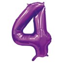 Luftballon -Zahl 4- Violett Satin Folie ca 86cm