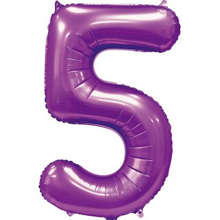 Globos Folienballon -Zahl 5- Violett Folie 86cm-1St