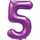 Globos Folienballon -Zahl 5- Violett Folie 86cm-1St