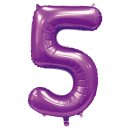 Luftballon -Zahl 5- Violett Satin Folie ca 86cm