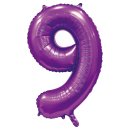 Luftballon Zahl 9 Violett Seidenglanz Folie ca 86cm