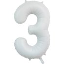 Luftballon -Zahl 3- Weiß Satin Folie ca 86cm